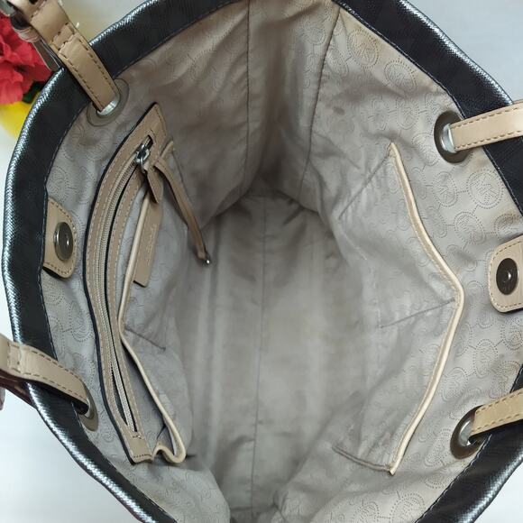 Michael Kors Jet Set Gray Leather MK Printed Double Handles Tote Shoulder Bag - Picture 16 of 16